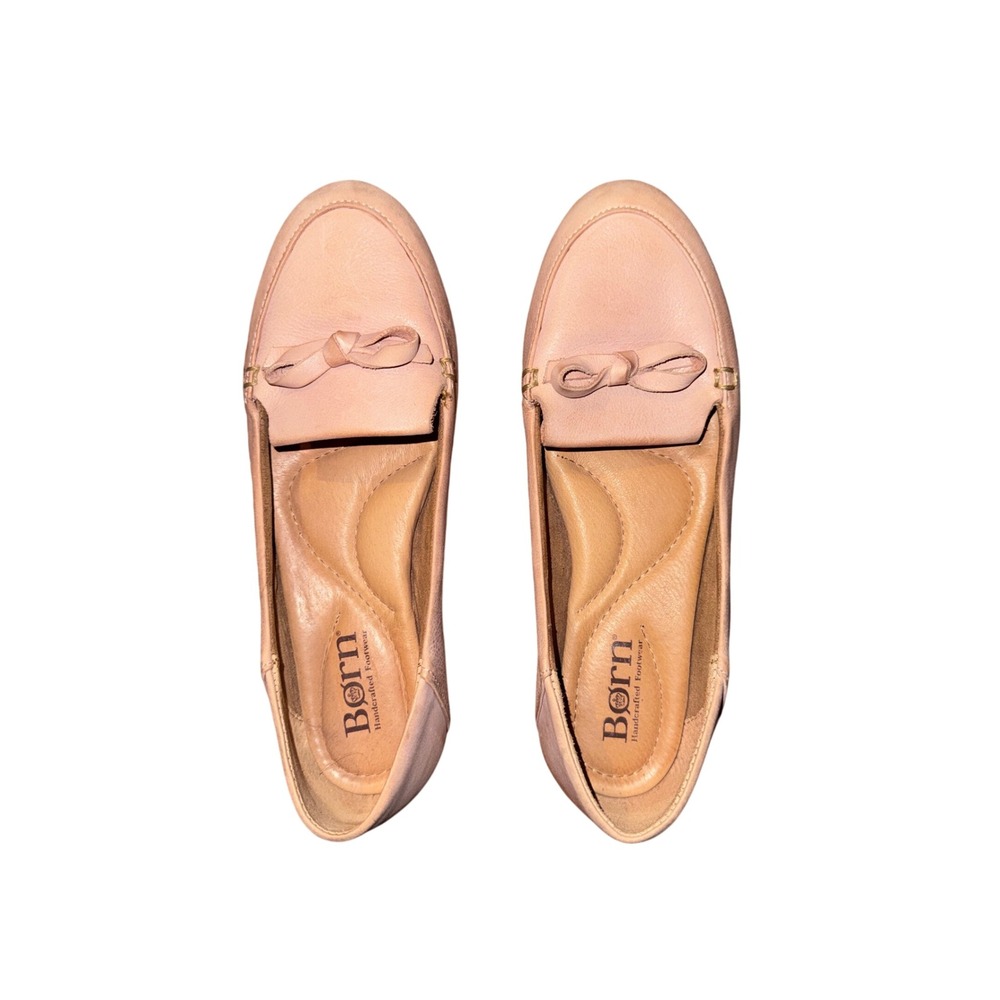 Born Womens Leather Ballet Flats Pink Bow Loafers F76059 Size 6/36.5
